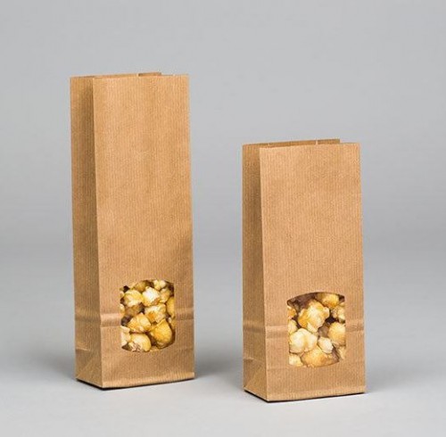Paper Block Bottom Bags With Window
